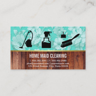 Cleaning Service Flower and Wood Panel Business Card