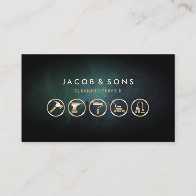Cleaning Service Gold Icons Business Card (Front)