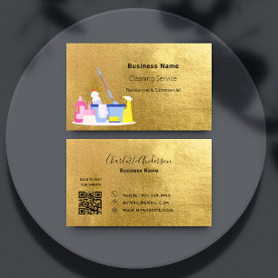 Cleaning service gold QR code Business Card