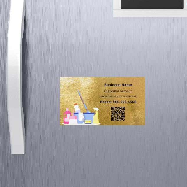 Cleaning service gold QR code Magnetic Business Card (Creator Uploaded)