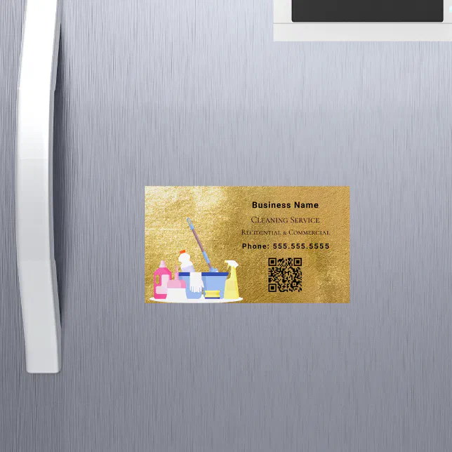 Cleaning service gold QR code Magnetic Business Card | Zazzle