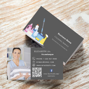 Cleaning service grey photo QR code premium Business Card