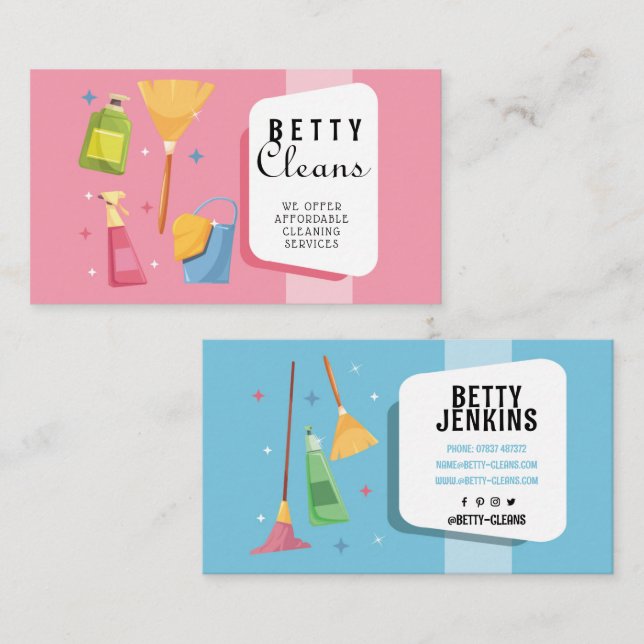 Cleaning Service House Cleaner Retro Business Card (Front/Back)