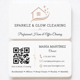 Cleaning Service House Logo QR Code Business Card