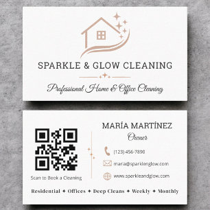 Cleaning Service House QR Code Rose Gold White Business Card