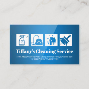 Cleaning Service Icons   Blue Gloss Business Card