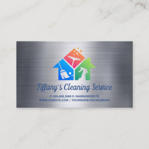 Cleaning Service Icons   Metallic Business Card