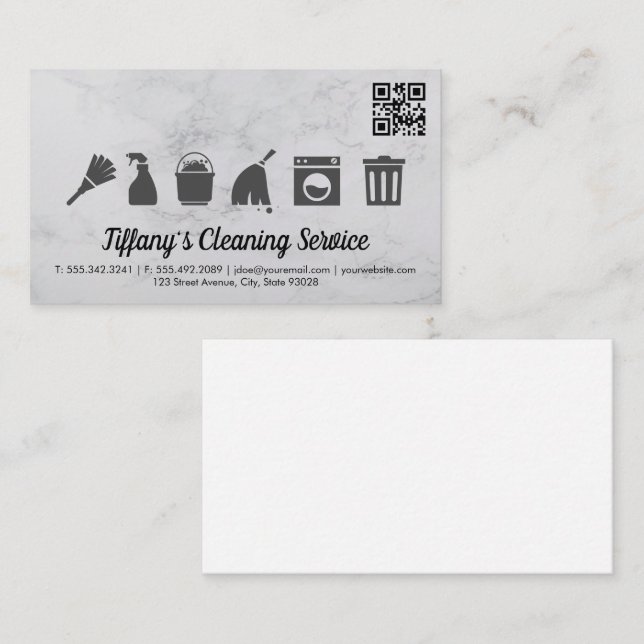 Cleaning Service Icons | qr code Business Card (Front/Back)