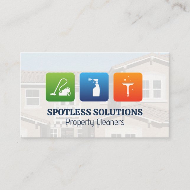 Cleaning Service Icons | Residence Business Card (Front)