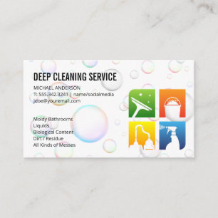 Cleaning Service Icons   Soap Bubbles Business Card