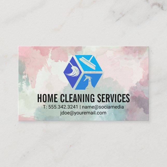 Cleaning Service Icons | White Gold Marble Business Card (Front)