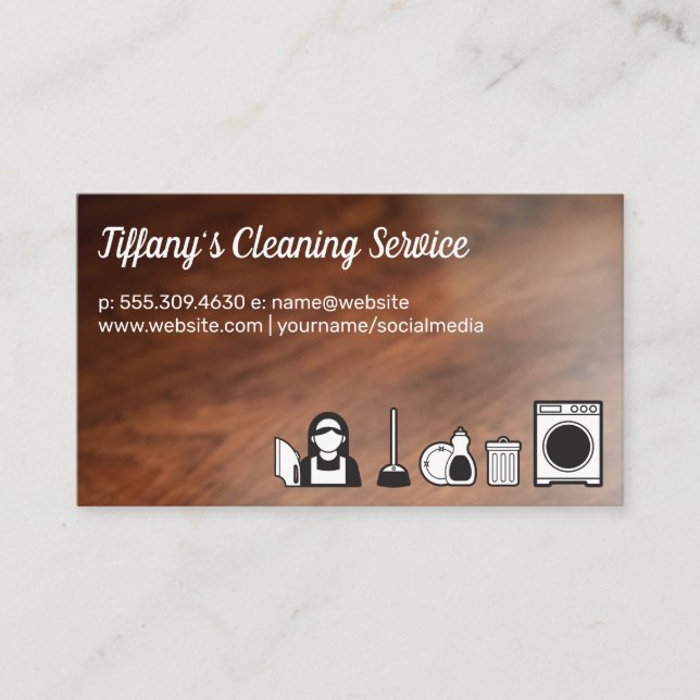 Cleaning Service Icons | Wood Floors Business Card (Front)
