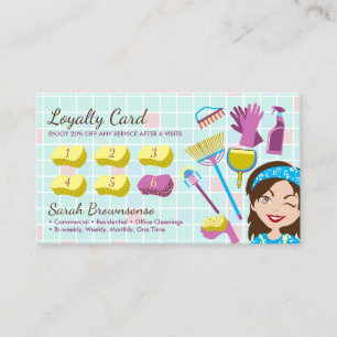 Cleaning Service Janitorial Lady Loyalty Cards