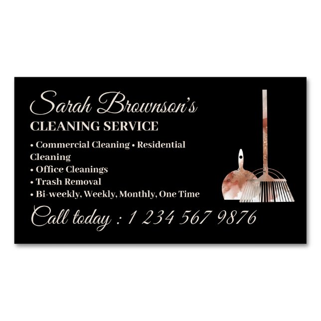 Cleaning Service Janitorial Watercolor Beige Magnetic Business Card (Front)