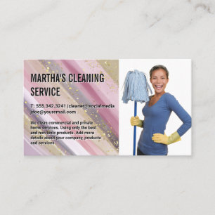 Cleaning Service   Lady Holding Mop Business Card