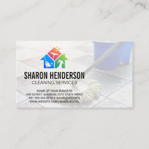 Cleaning Service Logo   Mopping Floor Business Card
