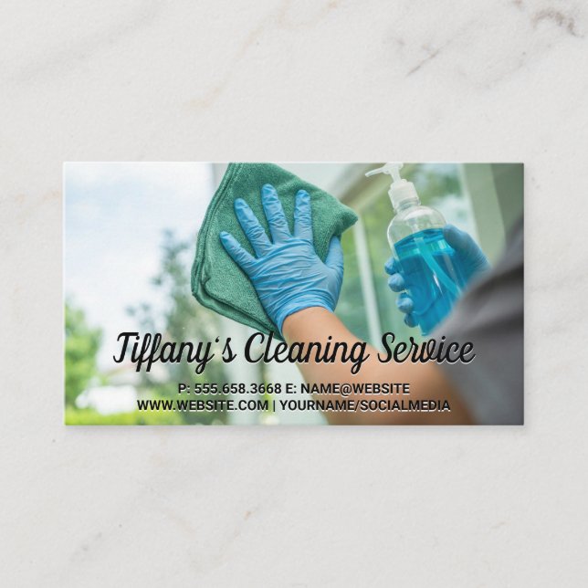 Cleaning Service | Maid Cleaning Glass Window Business Card (Front)