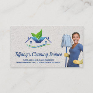 Cleaning Service Maid Cleaning Holding Mop Business Card