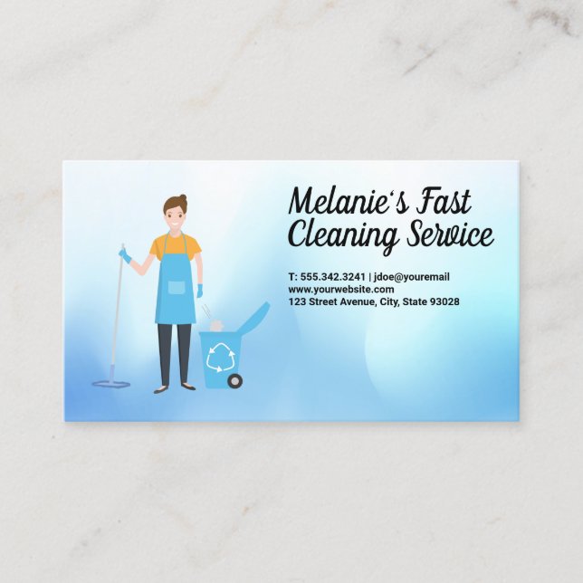 Cleaning Service | Maid Cleaning | Recycle Bin Mop Business Card (Front)