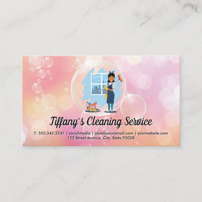 Cleaning Service | Maid Cleaning | Soap Bubbles Business Card (Front)