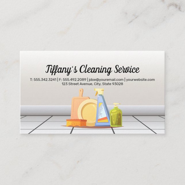 Cleaning Service | Maid Cleaning Supplies Tiles Business Card (Front)