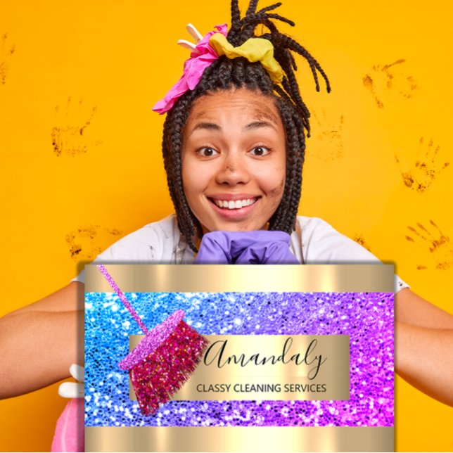 Cleaning Service Maid House Keeping Gold Spark Business Card (Cleaning Service Maid House Keeping Gold Spark Business Card)