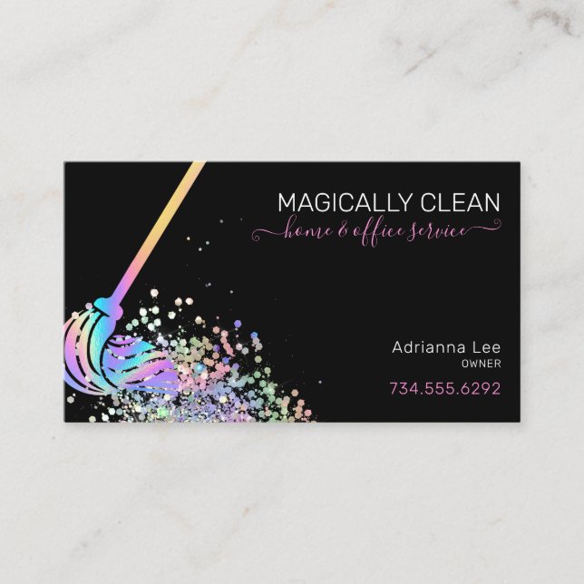 Cleaning Service Maid House & Office Glitter Business Card (Front)