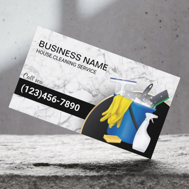 Cleaning Service Maid Housekeeping Trendy Marble Business Card (Creator Uploaded)