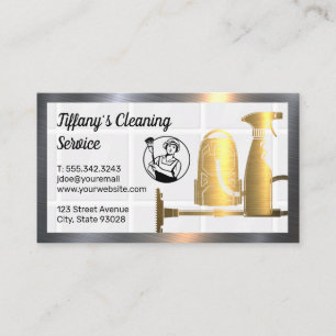 Cleaning Service Maid Icon   Vacuum   Spray Bottle Business Card