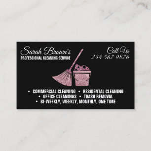 Cleaning Service Maid Janitorial black sparkling Business Card