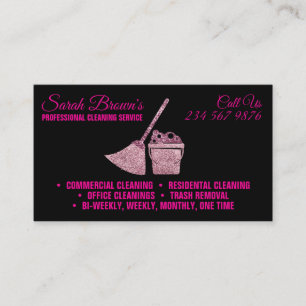 Cleaning Service Maid Janitorial black sparkling Business Card