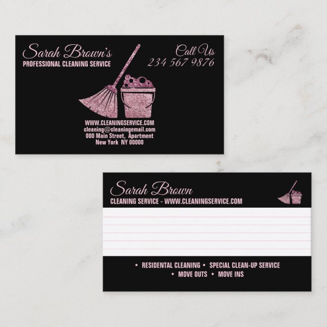 Cleaning Service Maid Janitorial note Business Card (Front/Back)