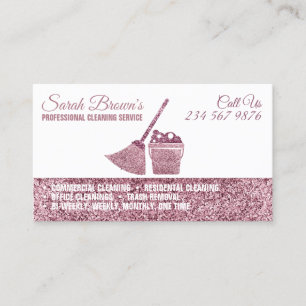 Cleaning Service Maid Janitorial pink sparkle Business Card