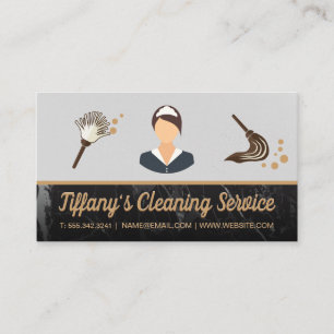 Cleaning Service Maid Mop Duster Marble Trim Business Card