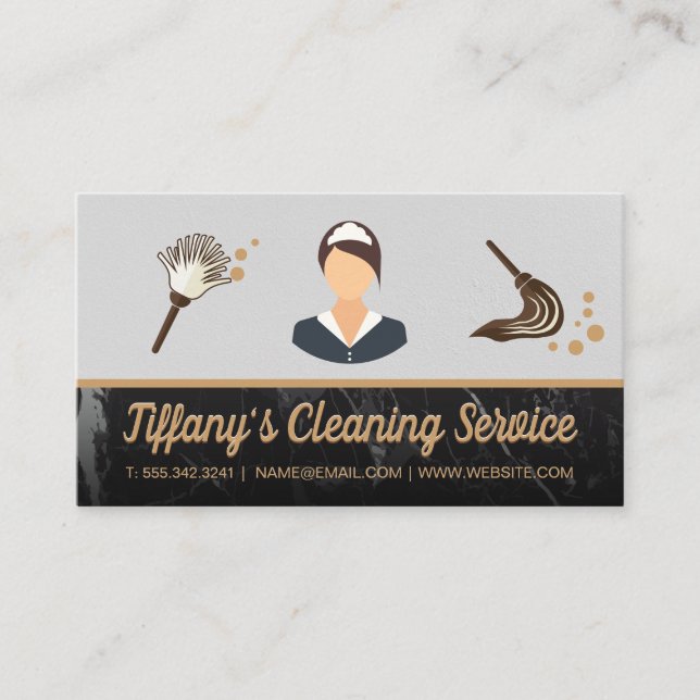 Cleaning Service | Maid Mop Duster | Marble Trim Business Card (Front)