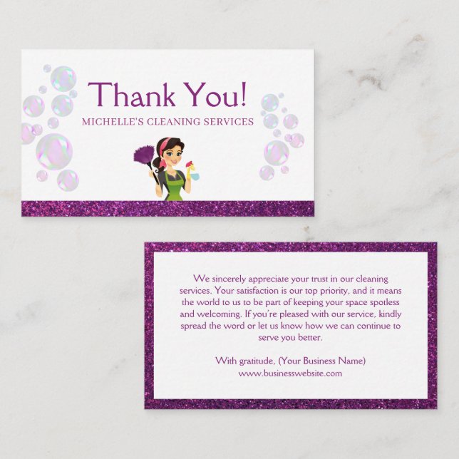 Cleaning Service Maid Sparkle Thank You Business Card (Front/Back)