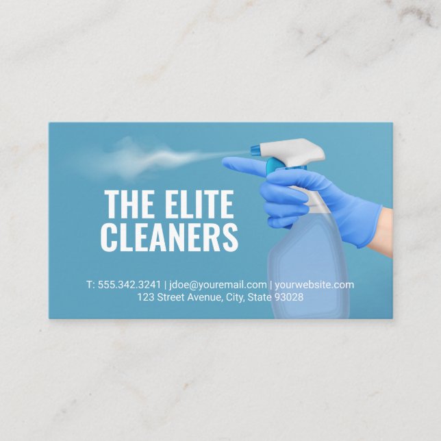 Cleaning Service | Maid Spraying Water Bottle Business Card (Front)