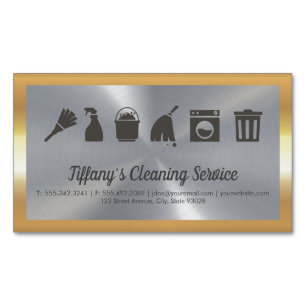 Cleaning Service Maid Supplies Gold Border Magnetic Business Card