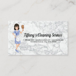 Cleaning Service Maid with Duster Janitor Business Card
