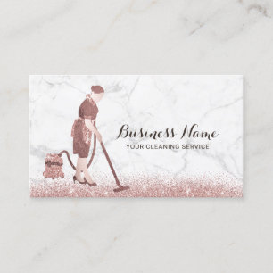Cleaning Service Marble & Rose Gold Glitter Maid Business Card