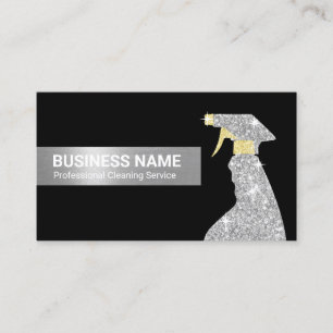Cleaning Service Modern Black & Silver Business Card