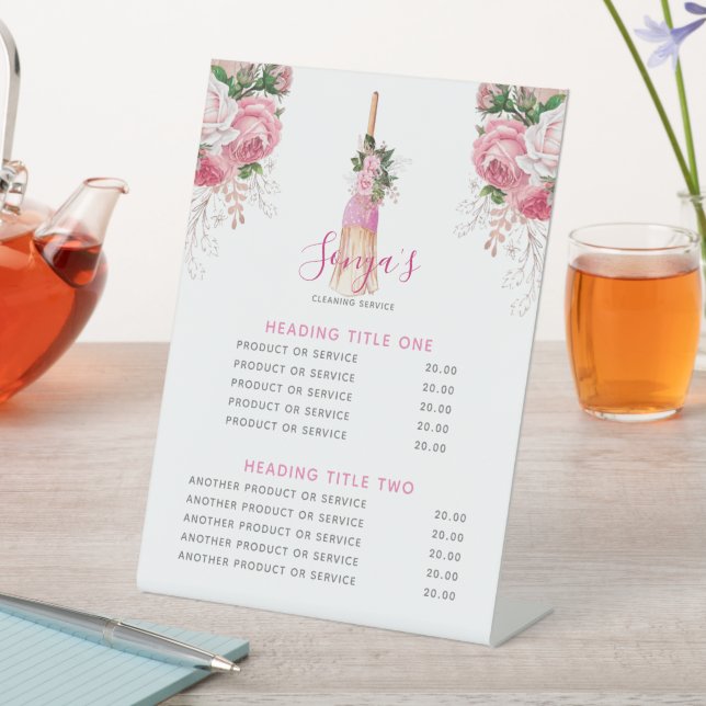 Cleaning Service Modern Business Broom Pedestal Sign (In SItu)