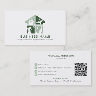 Cleaning Service Modern Logo & QR Code Business Card