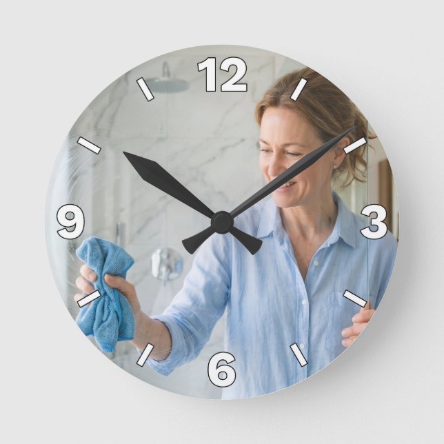 Cleaning Service Office Housekeeping Maid Decor Round Clock (Front)