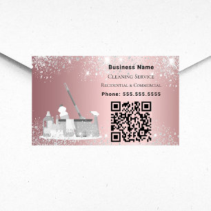 Cleaning service pink silver glitter dust QR code Rectangular Sticker