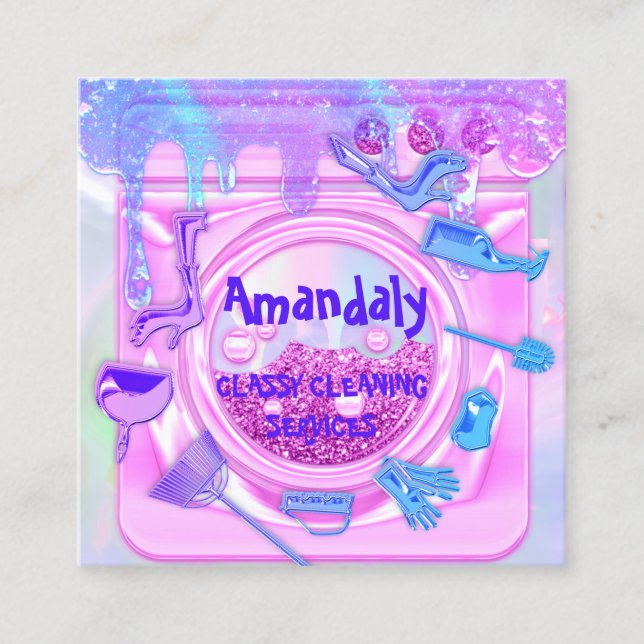 Cleaning Service QRCode Laundy Washing Machine Square Business Card (Front)