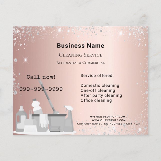 Cleaning service rose gold silver glitter dust QR  Flyer (Front)