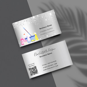 Cleaning service silver glitter dust QR code Business Card