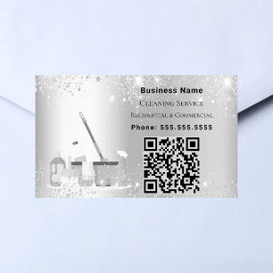 Cleaning service silver glitter dust QR code Rectangular Sticker