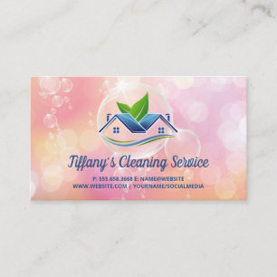 Cleaning Service   Soap Bubbles   House Icon Business Card